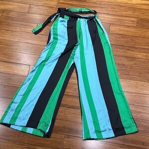 Silky Striped Green and Blue Pants